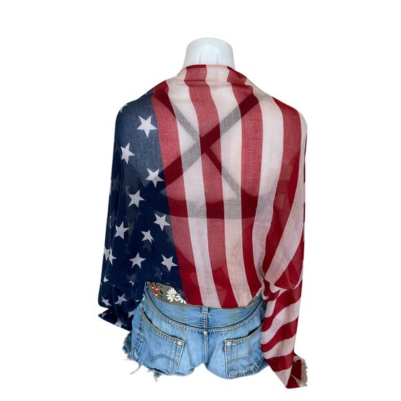 American Flag Kimono Shrug Unique Handmade One Size Boho Festival USA Patriotic - Picture 3 of 5